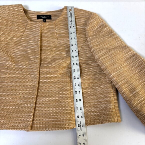 Talbots Blazer Size 12 Gold Metallic Back Pleats Short Jacket Career Party - Picture 10 of 11